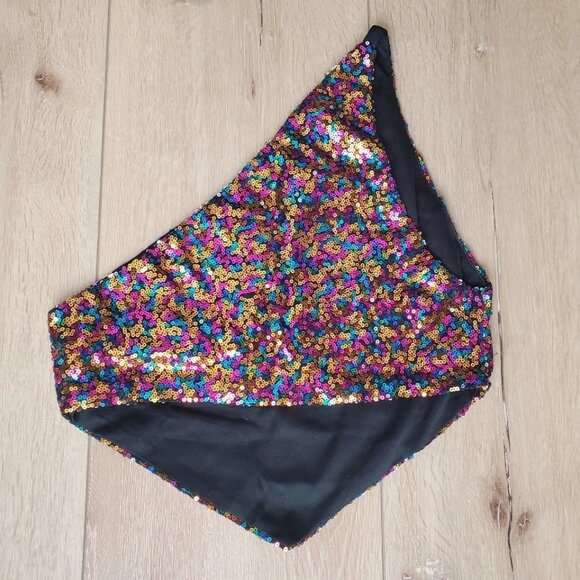 Rue 21 Womens One Shoulder Halter Top Size S Sequin Tank Club Disco Party RARE - Picture 9 of 11